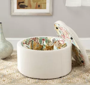 SAFAVIEH Tanisha Shoe Storage Ottoman | Off-White / Multi | - Picture 1 of 5