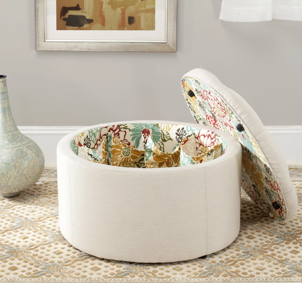 SAFAVIEH Tanisha Shoe Storage Ottoman | Off-White / Multi | - Image 1 of 4