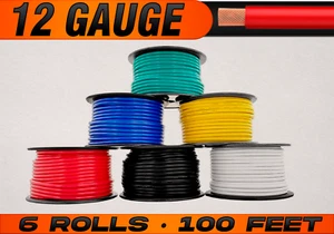 Cable remoto de cable primario automotriz calibre 12 12 V CCA - 6 rollos - 100 pies cada uno - Imagen 1 de 7