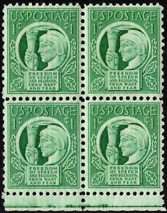 US Stamp Scott # 908 Mint NH Block VF - 1 Cent Green Four Fundamental Freedoms - Picture 1 of 1