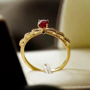 Elegant Stacking Ribbon Milgrain Lab Created Ruby Natural Diamond Ring 14K Gold - Picture 1 of 9