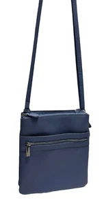 Giani Bernini Triple-Zip Genuine Leather Crossbody Bag Organizer Periwinkle Blue - Picture 1 of 17