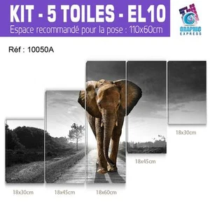 100x50cm- Kit 5 TOILES IMPRIMEE TABLEAU DECO - ELEPHANT EL10-5T10050AWB2 - Foto 1 di 17