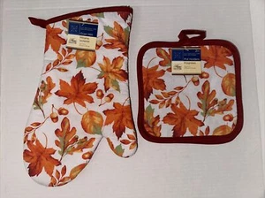 Pot Holders & Oven Mitt NWT Novelty Fall Leaves Print Set Home Collection NEW - Picture 1 of 13