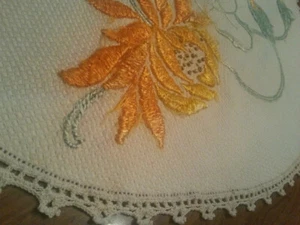 Antique Silk Embroidery Doily Embroidered Tablecloth Art Nouveau - Picture 1 of 9