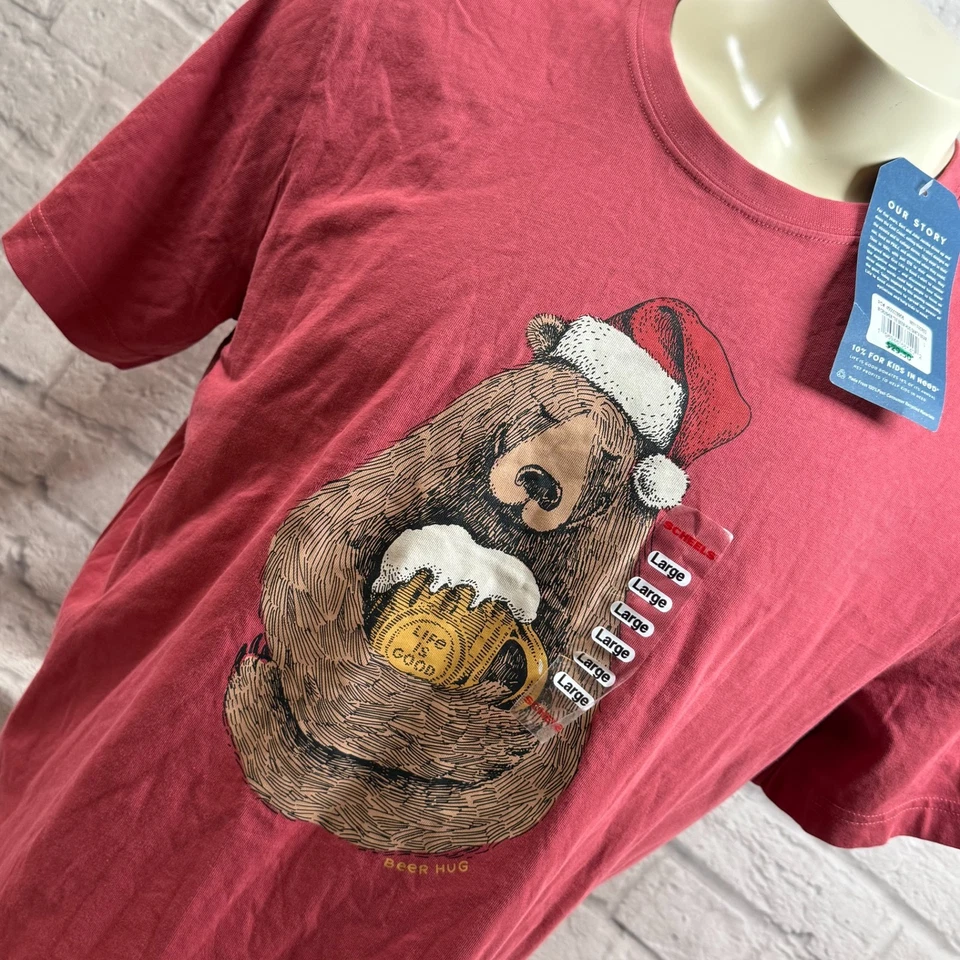 Life is Good Papá Noel Navidad Oso Camiseta Hombre Grande Vacaciones Cerveza Hug - Imagen 1 de 4