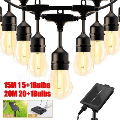 20m Solar Festoon Lights Outdoor Garden Party Decor LED String Lamp Waterproof - image 1 of 4