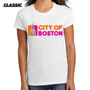 Camiseta City of Boston Dunkin Donuts Blanca Clásica Damas - Camisa Boston Café - Imagen 1 de 3