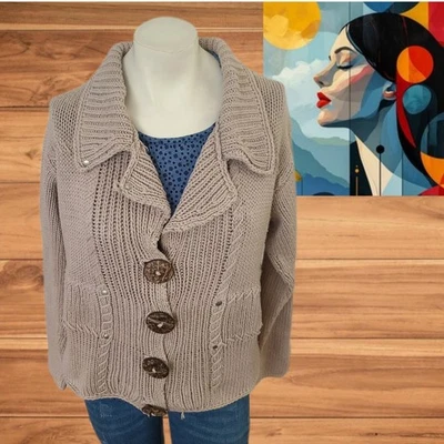 LULU B Knit Tan Button Cardigan Women's Sz Small- Jacket Slouchy Style  - Image 1 of 4