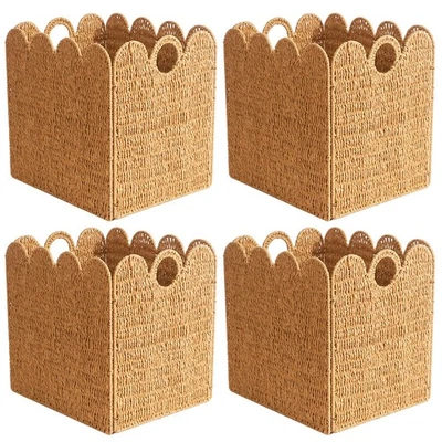 Scalloped Wicker Storage Cubes Basket, 12”x12“ Heavy Duty rope/Hyacinth/Seagr... - Image 1 of 4