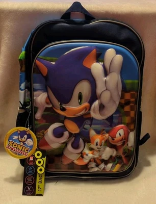 Sonic The Hedgehog Boys 17" Let's Roll Backpack Tails Knuckles Keychain 3D NEW - Image 1 of 4