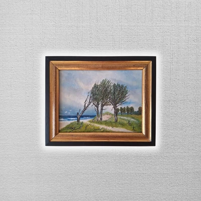 ORIGINAL Ölgemälde auf Karton inkl. Rahmen | Küstenlandschaft/Meer | Signiert - Bild 1 von 4