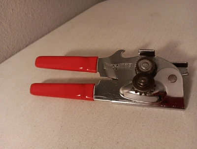 Vintage Swing-A-Way Manual Hand-Held Can Opener Red Handles Swing Away. USA MADE - Image 1 of 4