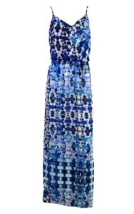 Romeo & Juliet Couture spaghetti strap Blue print women's long maxi Dress Sz M - Picture 1 of 5