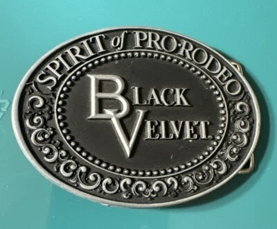 Vintage Black Velvet Belt Buckle 1979 Spirit Of Pro Rodeo Whiskey Liquor - Image 1 of 2
