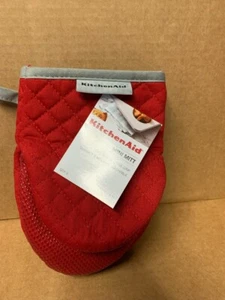 KitchenAid 2 Mini Mitt Set Pot Holders Set (RED) 100% Cotton - Picture 1 of 5