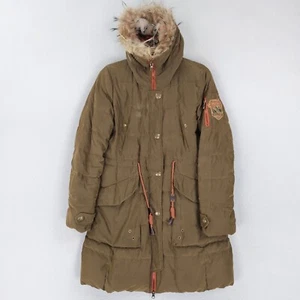 BSD Bosideng Mantel Damen groß hellbraun Entendaunen Parka Waschbärfellbesatz Kapuze Utility - Bild 1 von 20