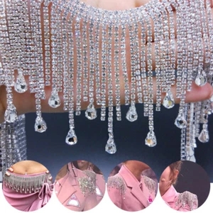 Rhinestone Chain Crystal Trim Ribbon Sparkle Diamante Wedding Dress Decor 7.8cm - Picture 1 of 16