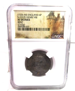 RARE 1526-441 ENGLAND 4P S-2337E HENRY VIII NGC XF DETAILS ( BENT ) * - Picture 1 of 12