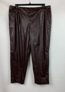 A New Day Pants Brown Faux Leather High Rise Pleat Front Pockets Size 18 NEW - Picture 1 of 10