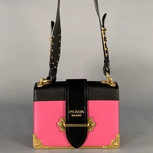 PRADA Cahier Rosa Schwarz Gold Leder Crossbody Mini Handtasche - Bild 1 von 12