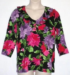 Nuevo con etiquetas precio de venta sugerido por el fabricante $74.50 lauren ralph lauren Top de punto con volantes, Negro Floral, Plus 1X 2X - Imagen 1 de 2
