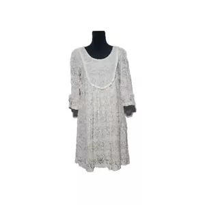 XL VESTIDO DE ENCAJE CROCHET MARFIL ESENCIA JOVEN FORRADO 3/4 SLV - Imagen 1 de 12