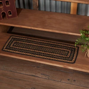 Black & Tan Jute Rectangle 8.5x27 Stair Tread Latex Country Primitive - Picture 1 of 7