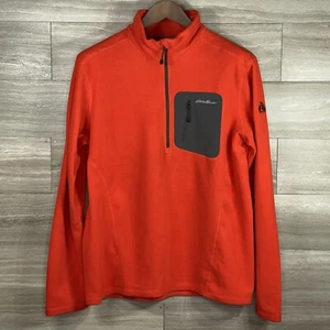 Eddie Bauer First Ascent Sweater Mens L Orange Pullover 1/4 Zip Fleece Jacket - Picture 1 of 14