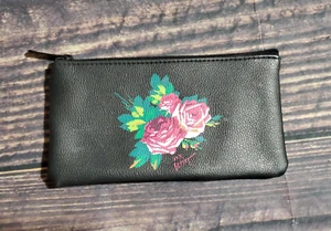 XOX Betsey Betsey Johnson Black With Rose Print Small Envelope Makeup Money Bag - Picture 1 of 4