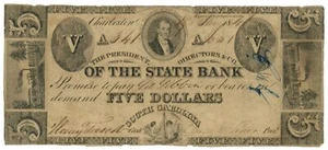 1841 State Bank, Charleston, South Carolina $5 Obsolete Note No.341 Sh428 62773 - Picture 1 of 2