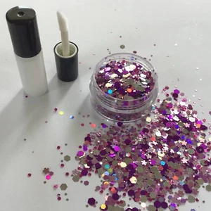 FACE/BODY/HAIR KIT-4ml GLUE+FESTIVAL FLOWER PINK HOLOGRAPHIC GLITTER 10g POT  - Picture 1 of 1