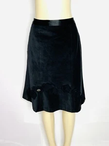 PHOEBE BLACK A LINE CORDUROY SKIRT W/3D FLOWERS ON TRIM SATIN WAISTBAND SZ 8 - Picture 1 of 4