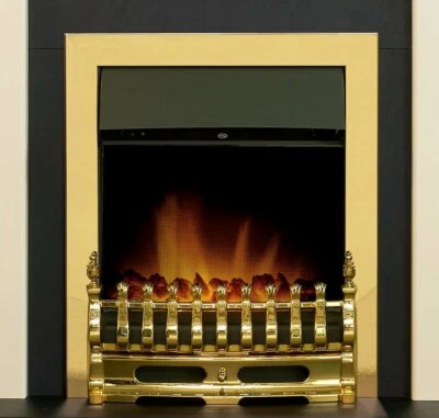 ELECTRIC FIRE BRASS FIREPLACE INSET LED ELECTRIC HEATER FLAME FLICKER COAL  BNIB - Image 1 of 2