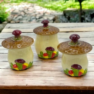 Vintage 70er Jahre 3er Set McCoy Pottery 545 Muster Keramik Pilz Kanister - Bild 1 von 24