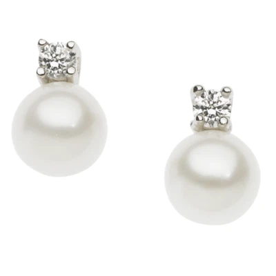 orecchini a lobo donna argento rodiato 925 bluamante perla coltivata e zirconi - Immagine 1 di 3