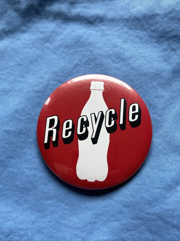 Vintage Coca Cola RECYCLE Pin Red & White Round 2.25" Circle Soda Pinback Lapel - Image 1 of 4