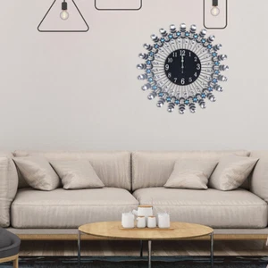 60cm Wall Mounted Clock Round Black Crystal Leaves Silent Night Luminous Clock - Picture 1 of 10