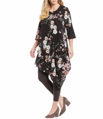 Vestido TÚNICA BRYN WALKER Naida XS S Asimétrico Lagenlook Negro Floral NUEVO $228 Foto 1 de 4