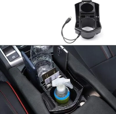 Portavasos de caja de almacenamiento de consola central de fibra de carbono para Honda Civic 2016-2021 Foto 1 de 4