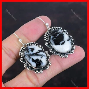 Sterling Silver White Buffalo Turquoise Stone Drop Dangle Wife Earrings Jewelry - Picture 1 of 6