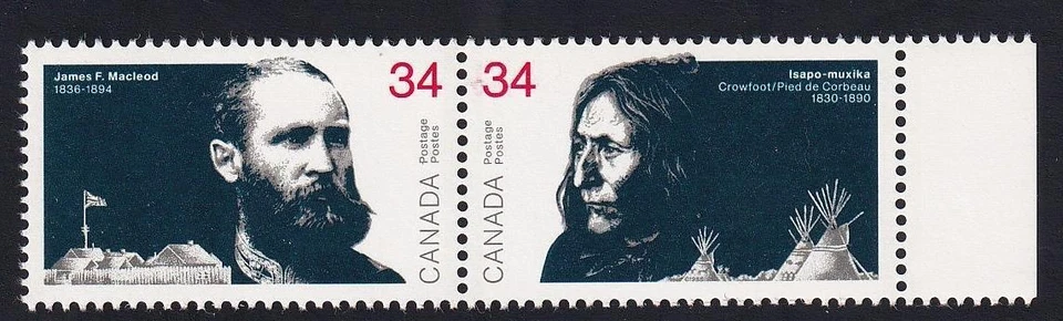 Canada 1986 Peacemakers of the Prairies, MNH se-tenant pair, sc#1109a [selvedge] - Image 1 of 1