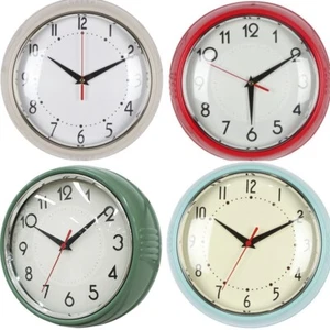 Retro Wall Clock Quartz Movement Round 24cm Plastic Gift Cafe Home Funky Glam - Picture 1 of 20