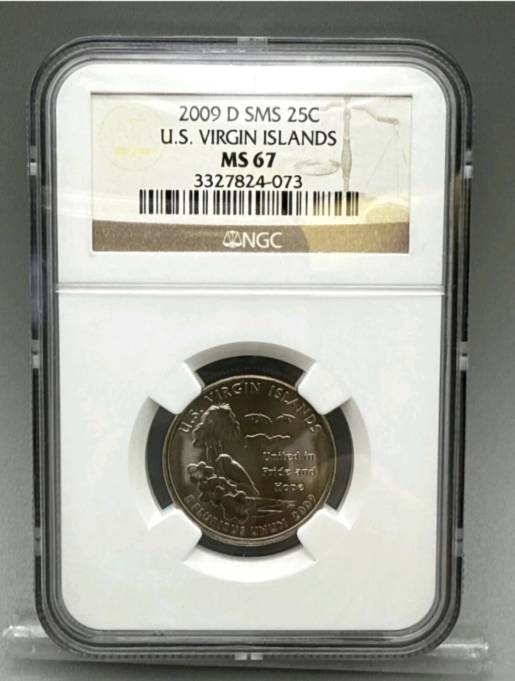 Uncirculated, 2009-D Washington Quarter, Graded MS 67, SMS, U.S. Virgin Islands - Image 1 of 4