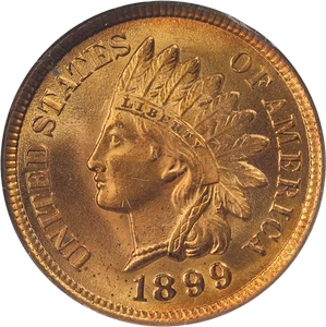 1899 Indian Cent CAC Sticker NGC MS64 RD Blazing Full Red Gem Strong Strike - Picture 1 of 4