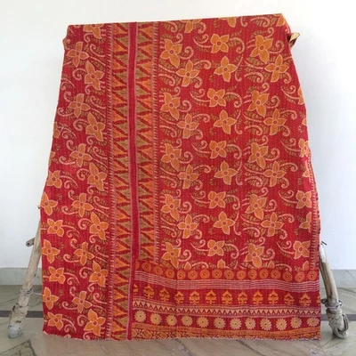 Cobertor de colcha vintage indiano Kantha solteiro boho infantil rally 1 peça - Imagem 1 de 2