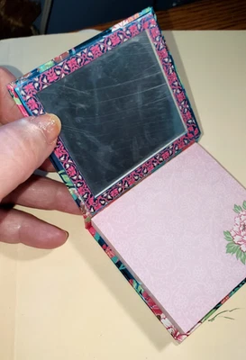 PUNCH STUDIO note pad W/MIRROR  3"x 3" BLUE FOIL FLORAL 75 Pgs #46522  HTF NEW - Image 1 of 4