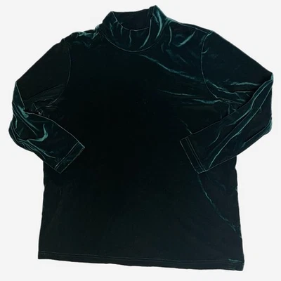 Vintage 90s Studio 2 velvet emerald green long sleeve mockneck tunic stretch 2X - Image 1 of 4
