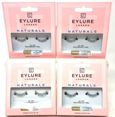 (4) pairs Eylure Natural Lashes Faux Eyelashes Sealed No. 031 Featherlight Feel - Image 1 of 2