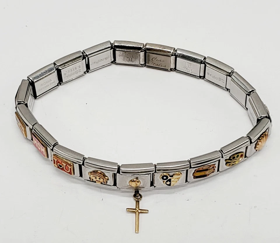 ZOPPINI Pulsera Italiana de Acero Inoxidable Acentos de Oro 18k Dijes de Viaje Disney Foto 1 de 4